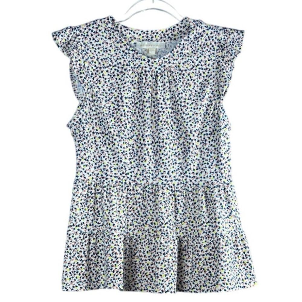 Monteau Cottage Floral Flutter Sleeve Peplum Top S Romanticcore Blouse